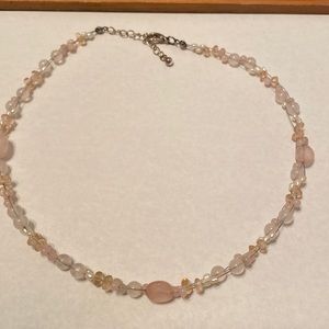 18” adjustable misty pink and white beaded wire necklace